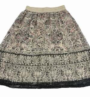 NWT GNW Women’s Size Small S Skirt Cream Grey Pink Lace Floral A-line Elastic